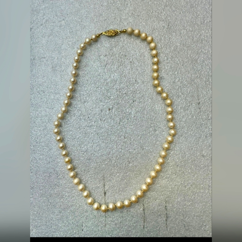 Vintage German Silver Vermeil Faux Glass Pearls  Necklace *See Description 16"